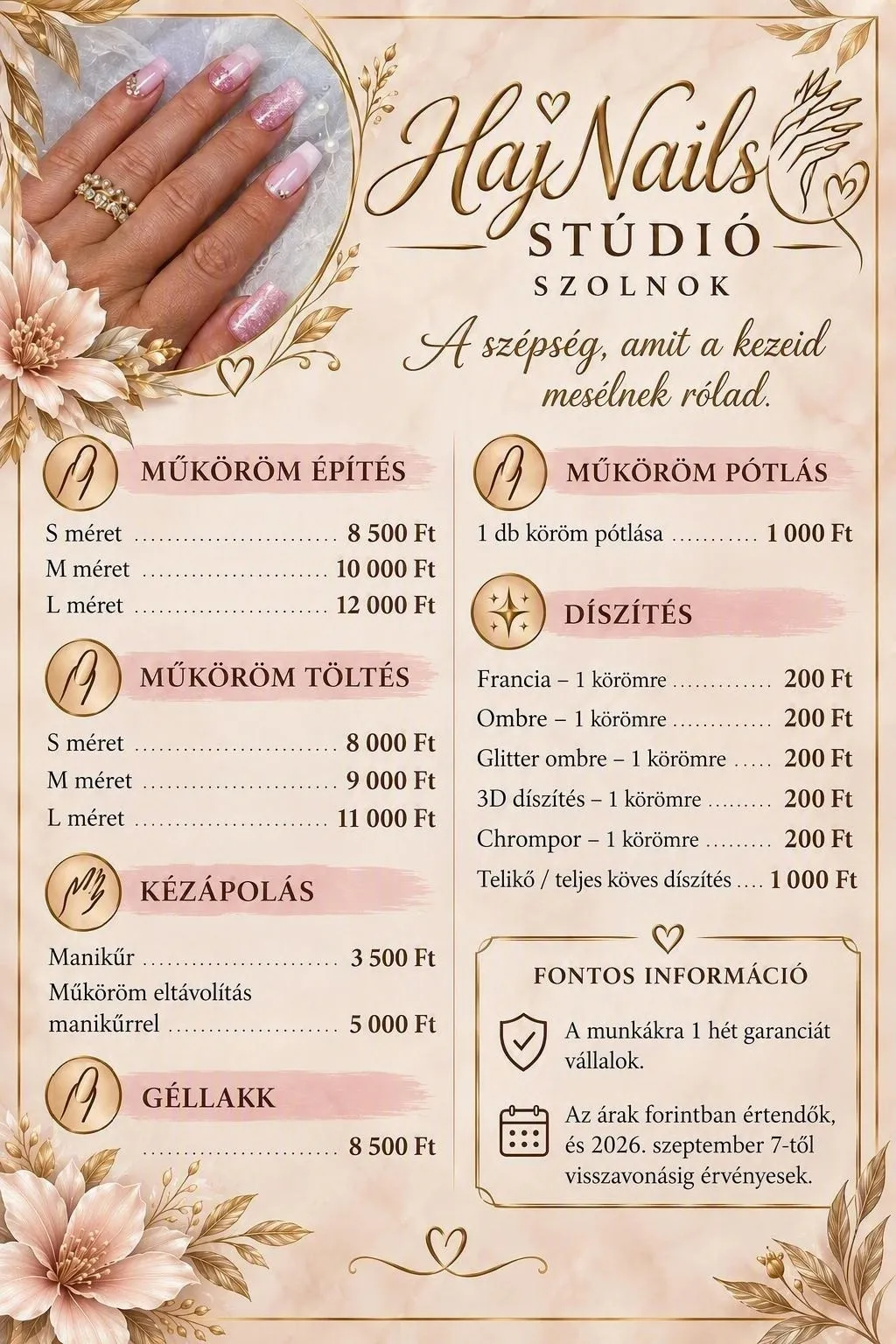 HajNails Stúdió szolgáltatások és árak
